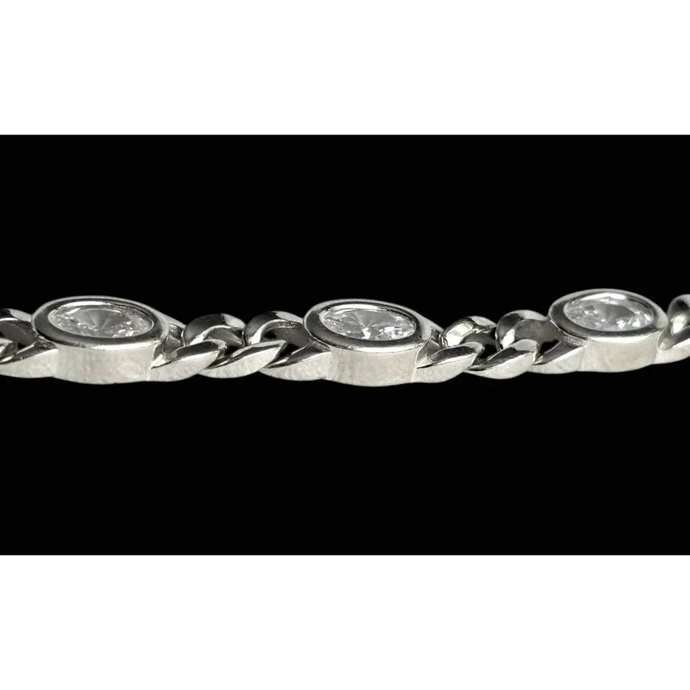 New Tocara Sterling Silver Bracelet Oval DiAmi Crystals Sparkle 925 Curb Link 7